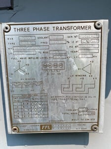 4000 KVA 12470Y/7200 Primary, 2300 Delta Secondary, Substation, taps (2) 2.5% A+BN