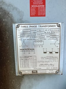 3000 KVA 12470 Delta Primary, 480Y/277 Secondary, Substation transformer, taps (2) 2.5% A+BN