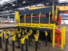 3/4" x 12' Cleveland Steelweld, mechanical shear with entry conveyor & jib crane
