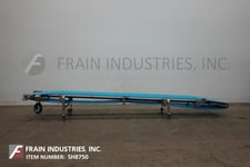 18" wide x 15.1' long, Inclined Stainless Steel conveyor, 15" infeed height, food grade belt, 25" discharge