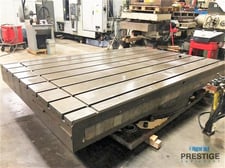 96" x 144" Giddings & Lewis, airlift index table, 8-T-slots, 4 x 90 deg shot pin, 1/2 deg scale, 75000 lb