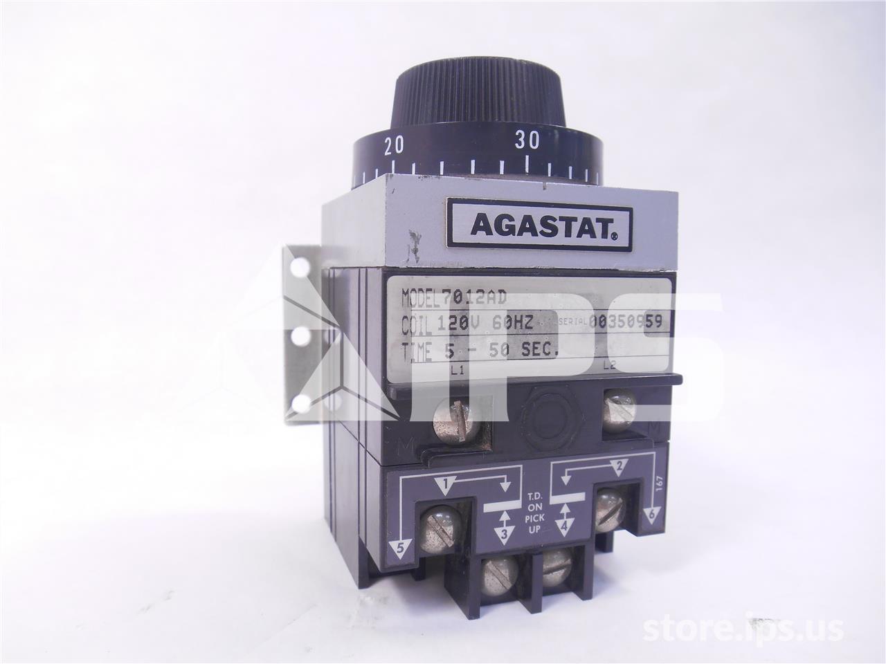 Relevador de tiempo Agastat 120 VCA, 5-50 segundos, retardo a la conexión