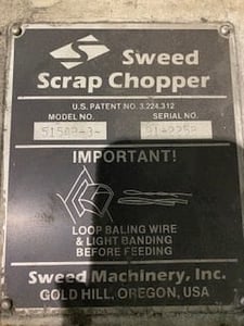 Sweed #515AB-3, scrap chopper, 3 HP 240/460 V., on rollers, S/N 91-2258