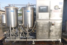 120 gallon Baxter Highland dual tank CIP skid, all Stainless Steel, 24" dia. x 37" straight side
