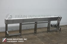 6" wide x 11.9' long, Stainless Steel table top conveyor, 38"-42" infeed & discharge range, 1 HP, mounted on