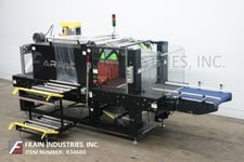 Arpac #25TW-28, inline, intermittent motion, bundler and integrated shrink tunnel, mounted on heavy duty
