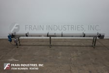4.5" wide x 19.5' long, BMI, Stainless Steel frame belt conveyor, adjustable guide rails, mounted 4 Stainless