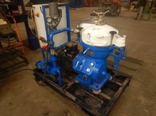 Alfa-Laval #MAB206, disc centrifuge, unitized on portable skid, 10 HP, 10.6 cbm/hr.