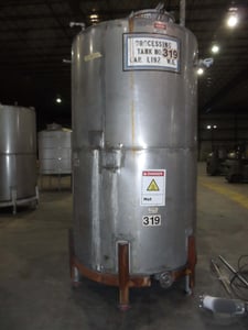 1000 gallon Stainless Steel vertical tank, 56" dia. x 96" straight side, flat top