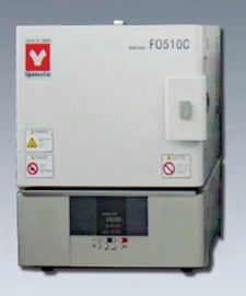 11.8" width x 9.8" D x 5.9" H Yamato #FO510CR, +100 to +1150°C 2102 °F), 220 V., 1 phase, 12 amps, muffle