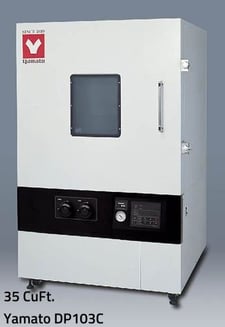39.3" width x 39.3" H x 39.3" D Yamato #DP103C, +40 to +200 Deg. C, 380 V., 27 amps, vacuum drying oven, new