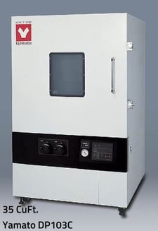 39.3" width x 39.3" H x 39.3" D Yamato #DP103C, +40 to +200°C, 380 V., 27 amps, vacuum drying oven, new