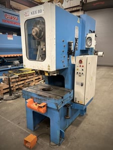 88 Ton, Knuth #KEX80, C-frame, 4" stroke, 15.35" Shut Height, 33.86" LR x 21.26" front back, 54 SPM