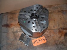 14" Gamet #350MX-3-A8, 3-jaw power chuck, tongue groove jaws, 3-5/8" thru hole, A1-8 back, steel body