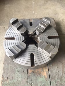 15" Union Steel, 4-jaw manual chuck, 1-piece jaws, 3-1/4" thur hole, 4-1/4" chuck body, L-1 back