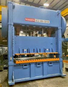 300 Ton, Niagara #SC2-300-120-64, straight side double crank, 16" stroke, 30" Shut Height, 120" x 64" bed