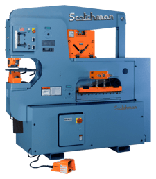 6" x 6" x 1/2" Scotchman #12012-24M, hydraulic ironworker, 120 ton, 12" throat, punch jog Control electric