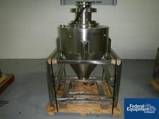9.5 cu.ft., B & G, stainless steel tote, 32" x 14" x 20" cone bottom, 18" top port 1", top nozzle 8", bottom