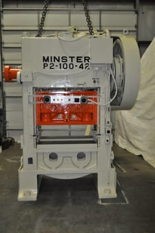 100 Ton, Minster #P2-100, straight side double crank press, 3" stroke, 13.5" Shut Height, 4" adj., 200 SPM