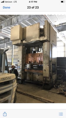 330 Ton, Komatsu #E2G-300, straight side double crank press, 17.7" stroke, 16.6" Shut Height, 7.87" adj.