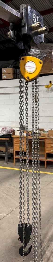 5 Ton, Konecranes #KM-Series-II, manual chain hoist, 12' lift, heavy duty manual trolley