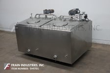 1000 gallon 2-Chamber, 304 Stainless Steel, jacketed and insulated flavor tank, each chamber is 500 gallons