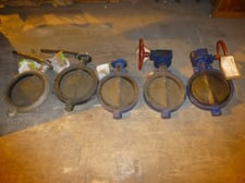 12" Crane butterfly valves, lug style, non-ferrous, 3 with handwheel operator, 2 with lever operators