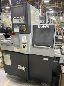 Tsugami #BO123, 3-Axis Swiss, 3-12mm, Fanuc 0i, part pusher from hooper for sawn parts to 10" length. (2)
