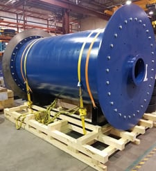 5' x 10' Kinetics, ball mill, Tire Driven, (2) 50 HP WEG motors, (2) gearboxes w/ 2.0+ SF, New