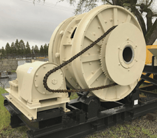 5' x 3' SAG mill with 20 HP, Skid mounted, Chain-driven w/ rollers under shell