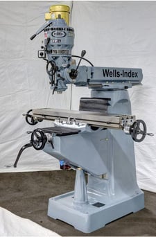 Wells-Index #747-2, vertical mill, 9" x49" table, 3 HP, 5.25" quill travel, forward & reverse, NEW