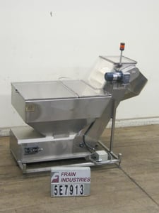 18" wide x 5.4' long, New England #HE10, incline cleated feeder, 45" L x 32" W x 34" D Stainless Steel hopper