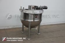 Image for 300 gallon Lee #300D9MS, 316 Stainless Steel jacketed double motion kettle, 54" dia. x 40" deep w/20" straight wall, lift up covers, 90 psi