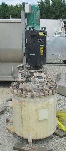 50 gallon Pfaudler, Glass Lined Reactor, w/ Lightnin mixer, 25 PSI @ 650 Degrees Fahrenheit, 105 PSI @ 350