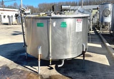 1000 gallon Stainless Steel Mix Tank, 7' diameter x 3' 6" T/T, open top, 2.5" outlet, approx. 7' OAH
