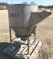 150 gallon Stainless Steel Tank/hopper, 38" Dia. x 2' T/T, 2' cone bottom, 4.5" bottom outlet, 58" OAH