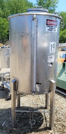 200 gallon Sanitary Stainless Steel Tank, 36" dia. x 48" T/T, 80" OAH, 2" reduced to 1.5" CBO