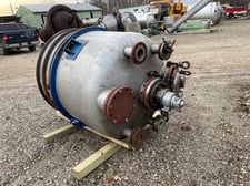 300 gallon Walter Stocklin, Jacketed Stainless Steel Mix Tank, 4' diameter x 3' 4" T/T, Air powered mixer