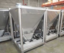 53 cu.ft., Conecraft, 1500 L Stainless Steel Tote Bins, 58" x 58" x 7' OAH, approx. 12" gate valve, 18"