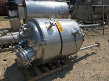 160 gallon 15 psi/FV, 34" diameter x 42" T/T, Apache, Stainless Steel Jacketed Vacuum Vessel, 8' 6" OAH, 3"