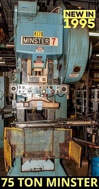 75 Ton, Minster #7, Gap Frame Press, 36" x 24" bed, 3" stroke, 18" shut height, 18" adjustment, 150 SPM
