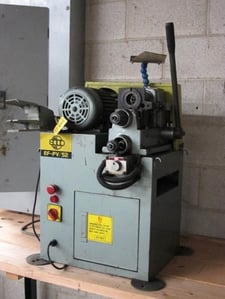 Soco #EF-PV-52, Tube and Bar End Finishing Machine, 12" x 15" head, 52mm tube, 25mm bar, foot pedal, air 80