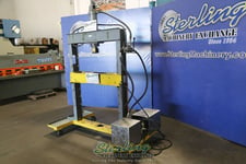 14 Ton, Portable hydraulic H-frame press, 14" stroke, manual Control, hydraulic pump motor, movable table