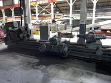 40" x 252" American, continuous path tape lathe, 28" 4-Jaw chuck, 600 RPM, threading, coolant, 75 HP, No