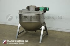Image for 300 gallon Lee #300D9MS, 316 Stainless Steel jacketed double motion kettle, 54" dia x 40" deep with 20" straight wall, lift up covers, 125/100 psi