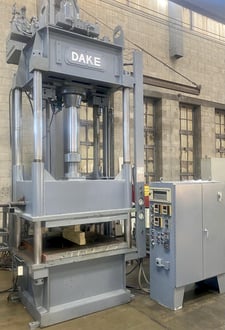 150 Ton, Dake #27-788, 4-post hydraulic platen press, 40" stroke, 50" x42" electrically heated platens