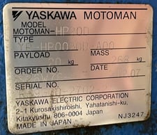 Yaskawa Motoman, HP20D, 6-Axis robot, DX100 Control, 20 Kg, 1717mm reach, 2012, #104791
