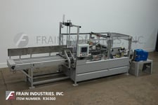 Pearson #CE35G-LTR, automatic, inline, case erector and hot melt glue bottom sealer rated from 10-35