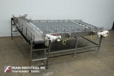 72" width x 134" L Stainless Steel accumulation table, adjustable guide rails