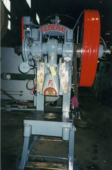 70 Ton, Federal #6, OBI single crank press, 1-1/2" stroke, 33" x 25" bed, 3" adjustment, 75 SPM, air clutch